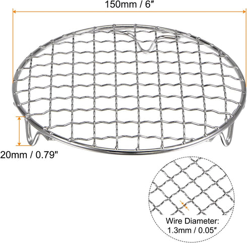 Round Cooking Rack 6-inch 201 Stainless Steel Cross Wire Barbecue Grill Net with 20mm Legs for Cooking Baking Steaming BBQ