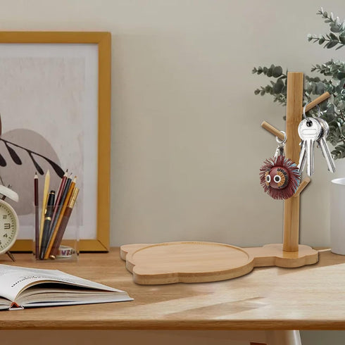 Wood Key Tray with 3 Stand Branch Vertical, Modern Cat Tray for Entryway Table, Valet Organizer for Livingroom, Bedroom