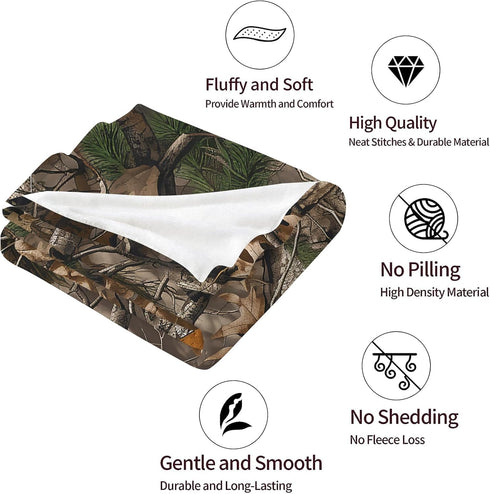 SARA NELL Camo Blanket, Realistic Tree Camo Throw Blanket, Hunting Gifts for Him/Dad/Husband, 60"x50"