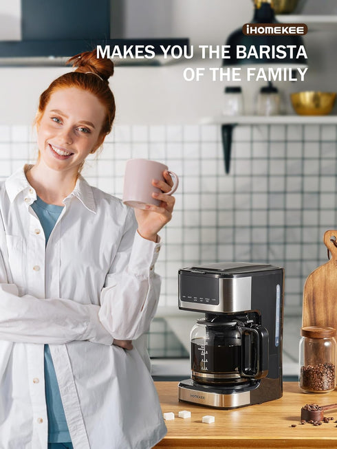 Ihomekee Programmable 12 Coffee Maker, Drip Coffee Maker Cup, Regular & Strong Brew Drip Coffee Machine with Iced