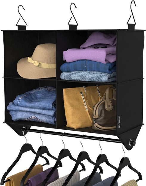 ClosetMaid 4-Shelf Closet Fabric Hanging Organizer with Garment Rod for Shirts, Sweaters, Pants, Hats, Shoes, Purses