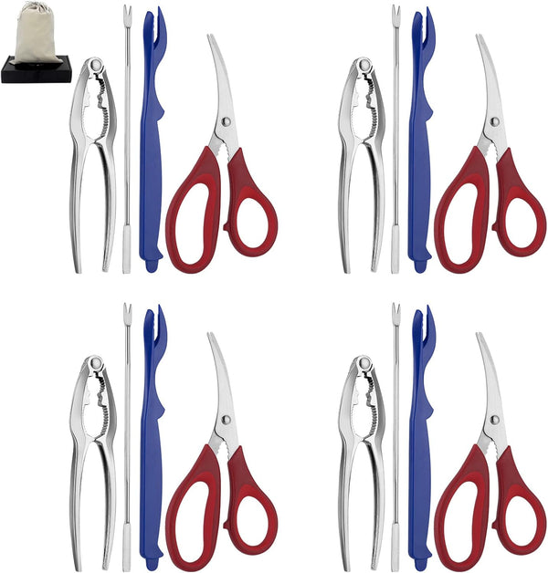 Seafood Tools Set, 17 Piece Includes 4 Crab Crackers, 4 Seafood Forks, 4 Lobster Crackers, Storage Bag