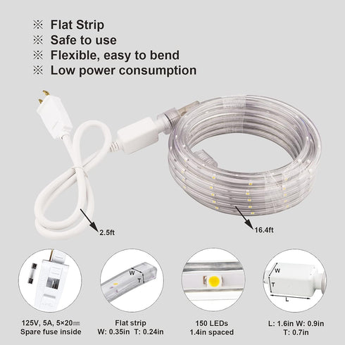 Areful 16.4ft Daylight Rope Lights, Flexible Waterproof LED Strip Light, Nature White, Indoor Outdoor Decorative