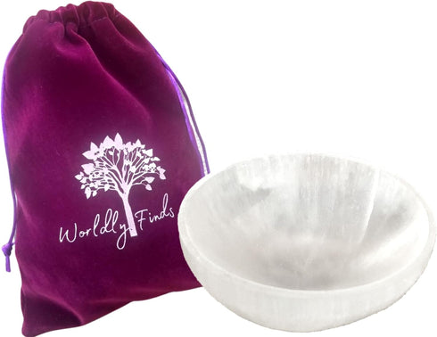 Worldly Finds Selenite Crystal Smudge Bowl, 4 Inch Hand-Carved Moroccan Crystal Holder for Charging and Cleansing