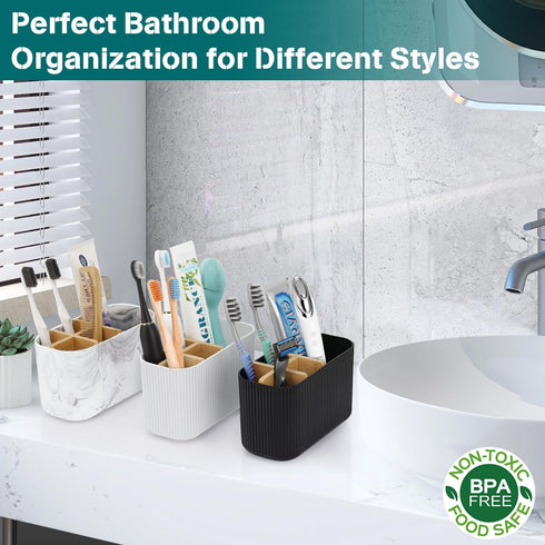 Black Bamboo Toothbrush Holder for Bathrooms, Electric Toothbrush Organizer for Kids and Family Countertop