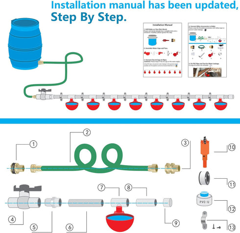 1/2" Automatic Chicken Watering System with PVC Pipe & Hose Connector Kit, Leak-Proof and Easy-Assembly Chicken Drinker