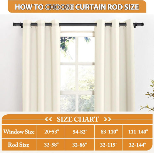TONIAL 32 to 58 Inch Curtain Rod, Telescoping 3/4 Drapery Rods for Windows 20 to 53 Inch, Decorative Black Rod