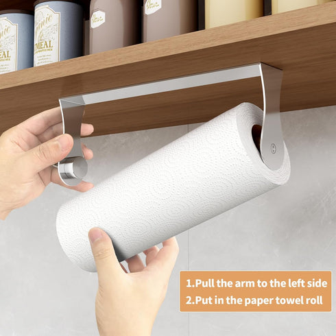Paper Towel Holder Under Cabinet, Wall Mount Paper Towel Holder for Kitchen Bathroom, Stainless Steel, Adhesive
