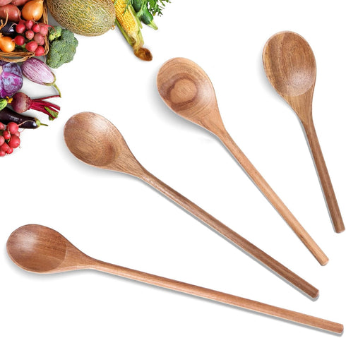 4 Pieces Acacia Wooden Spoon Set - 8, 10, 12, 14 Inch Mixing Utensils for Cooking, Nonstick Cookware