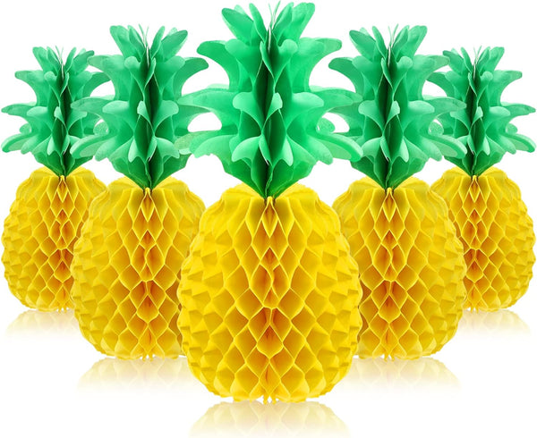 Blulu 6 Pieces 14 Inch Pineapple Honeycomb Centerpieces, Tissue Paper Hanging Decorations for Tropical Luau Hawaiian