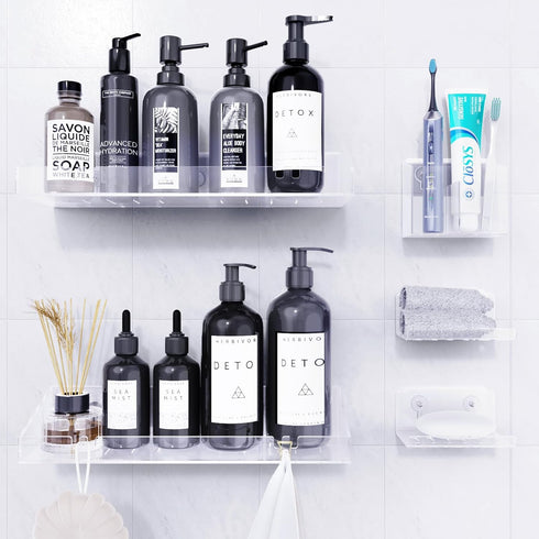 Adhesive Shower Caddy, 5 Pack Acrylic Shower Shelves Bath Organizers, No Drilling Shelves for Bathroom Storage & Decor