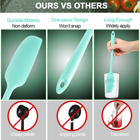 Patelai Long Handle Silicone Jar Spatula Non-Stick Rubber Scraper Heat Resistant Spatula Silicone Scraper for Jars, Smoothies, Blenders Cooking Baking Stirring Mixing Tools (Mint,2 Pieces) by Patelai