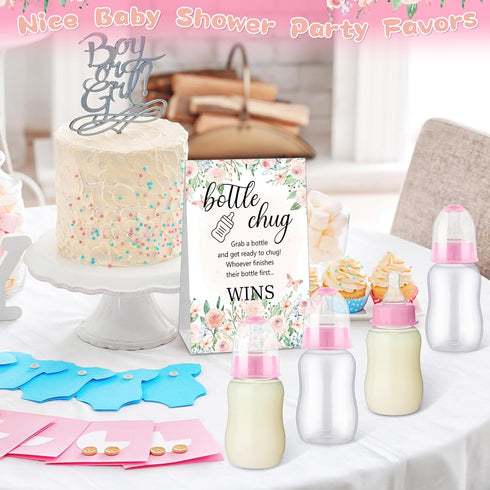 20 1 TrelaCo Bottle Chug Baby Shower Game Pcs Baby Bottles Shower Favor with Flowers Theme Sign for Gender Reveal Party