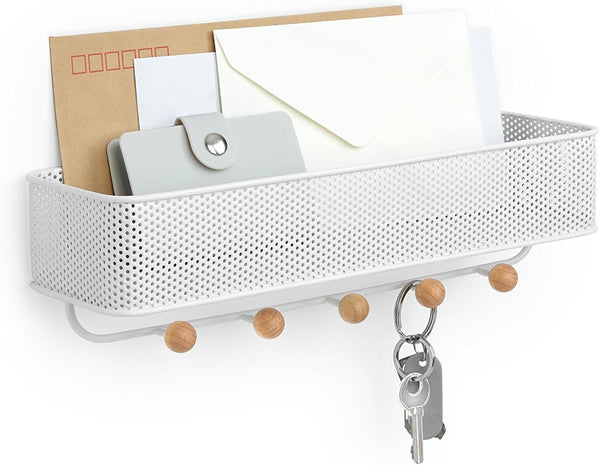 Umbra Estique Entryway Organizer – Great for Storing Keys, Small Accessories, Mail, Wallets and More, White Finish