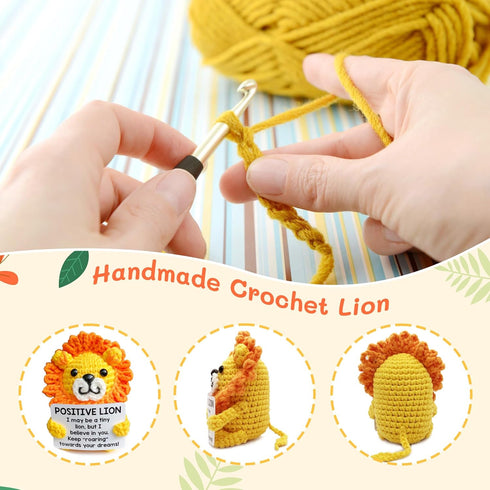 Mini Emotional Support Crochet Positive Lion Inspirational Gifts, Positive Emotional Support Plush Handmade Crochet