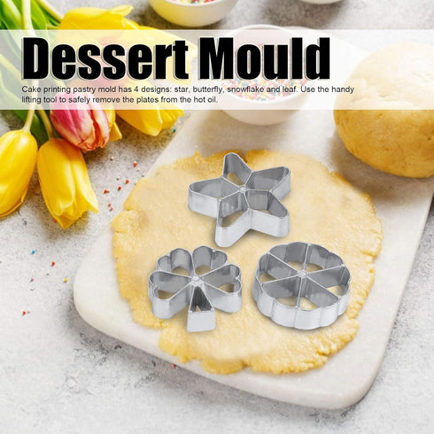 Rosette Iron Set with Handle, 4 Shapes Cake Printing Pastry Waffle Molds, Cookie Pastry Mold for Biscuit Lovers