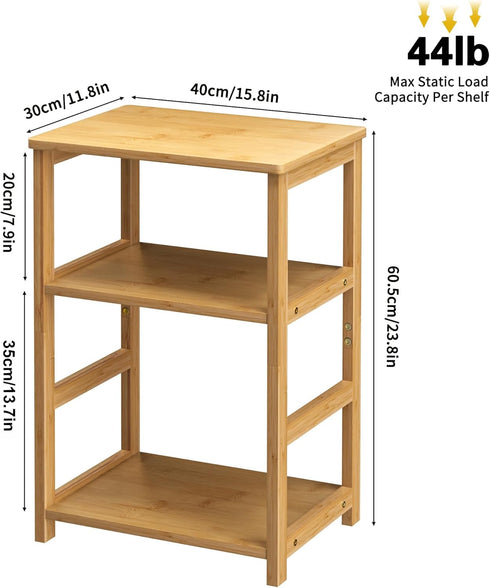 VASMIA 3-Tier End Table, Side Table with Storage Shelf, Bamboo Nightstand Bedside Table for Small Spaces, Bedroom