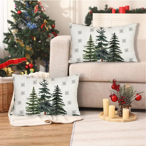 RABUSOFA Christmas Pillows Covers 12x20, Winter Tree Snowflake Decorations, Farmhouse Holiday Lumbar Cushion Covers