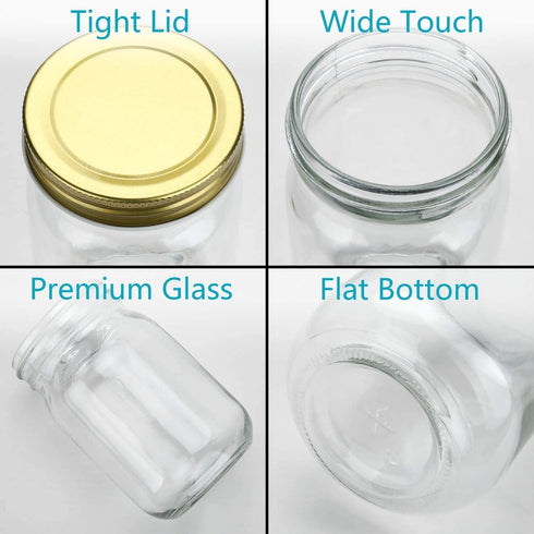 Encheng 12 oz Glass Jars with Lids and Bands, Clear Regular Mouth Mason Jars for Storage, Set of 20