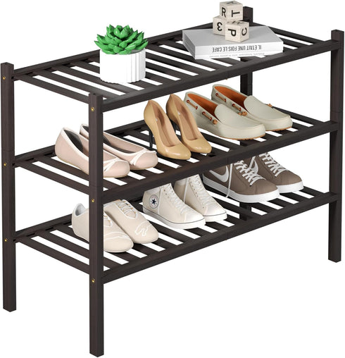 ROMGUAR CRAFT 3 Tier Bamboo Shoe Rack for Closet Free Standing Wood Shoe Shelf