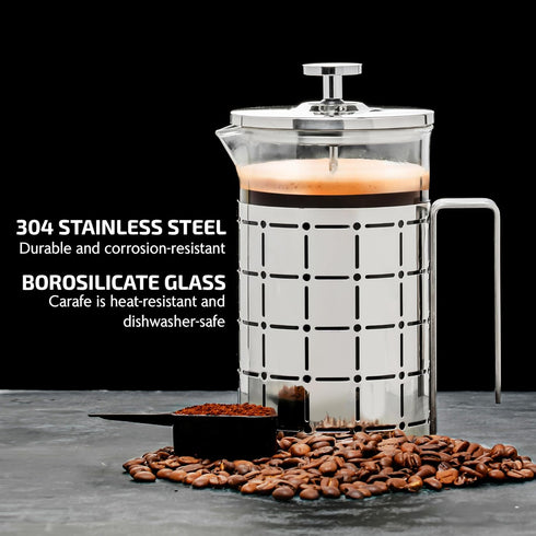OVENTE French Press Coffee Maker 27 Ounce, Stainless Steel Design, Heat Resistant Borosilicate Glass