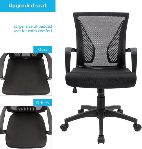 Furmax Office Chair Mid Back Swivel Lumbar Support Desk Chair, Ergonomic Mesh Chair with Armrest (Black)