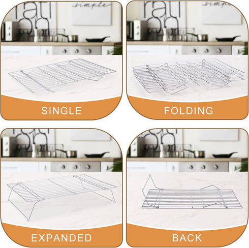 Cooling Rack for Baking, 3 Tiers, 16" x 10" Stackable Collapsible Nonstick Stainless Steel Baking Racks