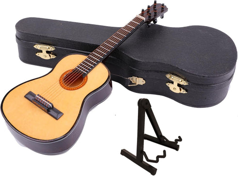 Dselvgvu (7.87"x2.87"x0.94") Wooden Miniature Guitar with Stand and Case Mini Musical Instrument Guitar Replica