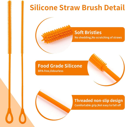 Cabipeove 2Pcs 9.84in 9mm&6mm Silicone Straw Cleaner Brush, Reusable Straw Cleaner with Bendable Steel Core, Extra Long