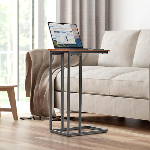 C-Shaped End Table, for Living Room, Bedroom, Small Spaces, TV Tray Couch Side Tables Laptop Table, Rustic Brown