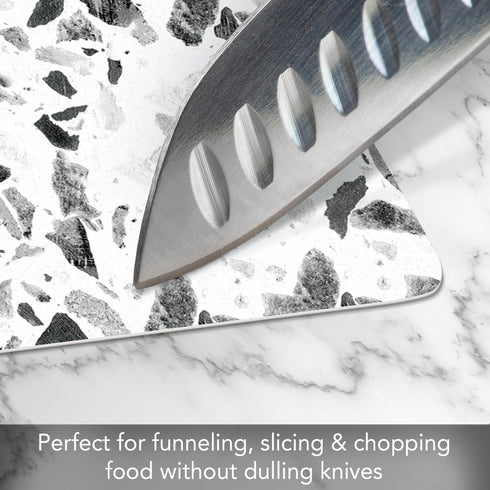 Cut N' Funnel Terrazzo Designer Flexible Plastic Cutting Board Mat, 15" x 11.5", Made in the USA, Easy to Clean