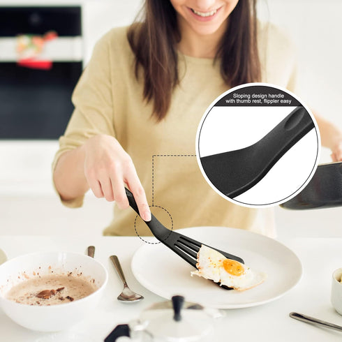 HOTEC Heat Resistant Silicone Slotted Fish Turner Spatula Set, Flipper Cooking Spatulas for Non Stick Cookware