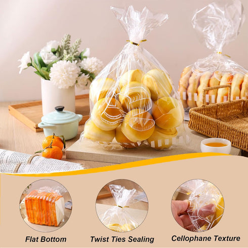 LESIBAG 11'x14'' Reusable Plastic Bread Bags for Homemade Bread - Clear Bakery Bag with Twist Tie Closure Reduces