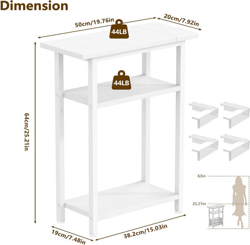 25.2" HET005WT1 Heybly Small Narrow Side Table for Small Space, Thin Bedside Table, Slim Sofa Table, Skinny End Table