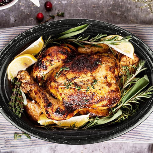 Granite Roasting Pan, Medium 16” Enameled Roasting Pan with Domed Lid, Dishwasher Safe for Small Turkey