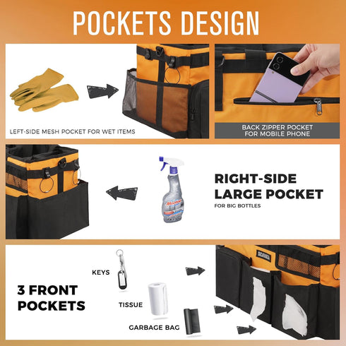 Wearable Cleaning Caddy Bag, Organizer with Handle & Shoulder Straps, 4 Foldable Dividers for Housekeepers, Car Cleaning