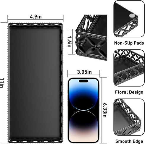 EKNITEY Vanity Tray - 11 Inch Black Decorative Tray for Bathroom Counter, Organizer for Perfume, Makeup, Jewelry