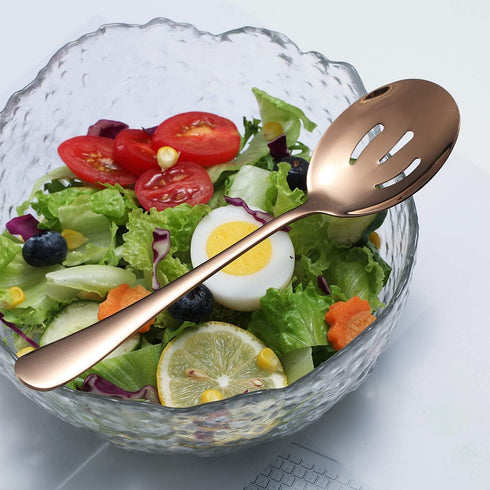 Rose Gold Serving Spoons, 4 Pieces Kyraton Titanium Plating, 2 Serving Spoons and 2 Slotted Spoons, Stainless Steel Set