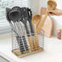 Utensil Holder for Kitchen Counter, Metal Rack for Cooking Tools Storage, Sturdy Base with Drainage Hole (Chrome Wooden)