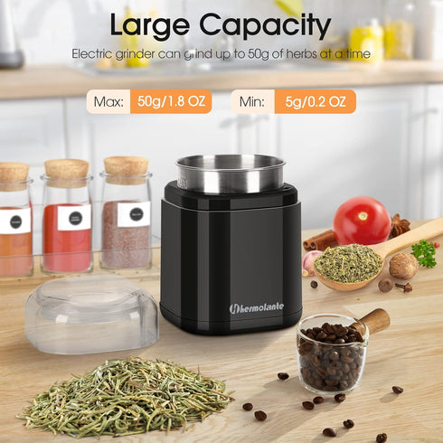 Herb Grinder Spice Grinder, 200w Electric Grinder with Stainless Steel Blade and Cleaning Brush, Compact Size for Herbs