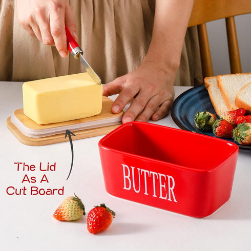 Countertop, Hasense Butter Dish with Lid - Porcelain Butter Dish with Knife and Silicone Ring for Airtight Butter