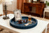 12in Handmade Decorative Tray for Coffee Table Tray Decor, Blue Wooden Decorative Round Tray for Kitchen, Living Room