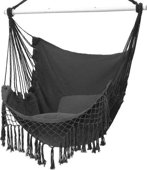 Hammock Chair, Hanging Rope Swing Seat with 2 Cushions,Macrame Hanging Chair Side