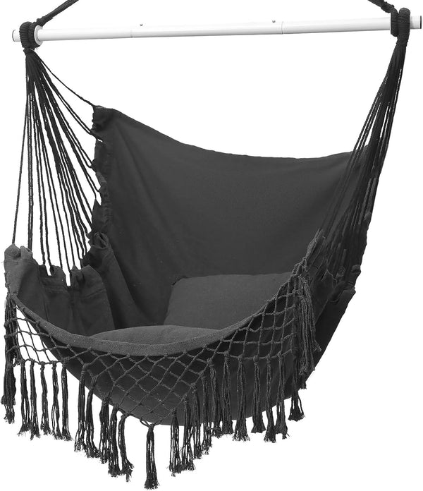 Hammock Chair, Hanging Rope Swing Seat with 2 Cushions,Macrame Hanging Chair Side