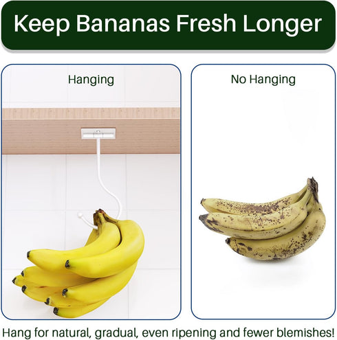 2-Pack Under Cabinet Banana Hook, Metal Hanger, Adhesive Foldable Banana Rack, Keep Bananas Fresh (White)