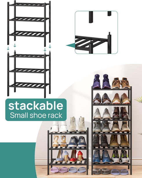 Entryway,3-Tier Closet, viewcare Small Shoe Rack for Black Bamboo Shoe Organizer for Hallway Free Standing Shoe Racks