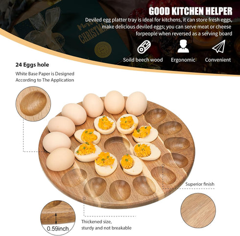 Countertop Lounsweer Reversible Wood Deviled Egg Platter and Charcuterie Board Thicken Tray Refrigerator Chicken Egg