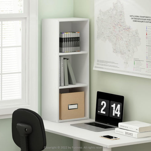 Furinno Pasir Open Shelf Bookcase, 3-Tier, No Tool Assembly, White