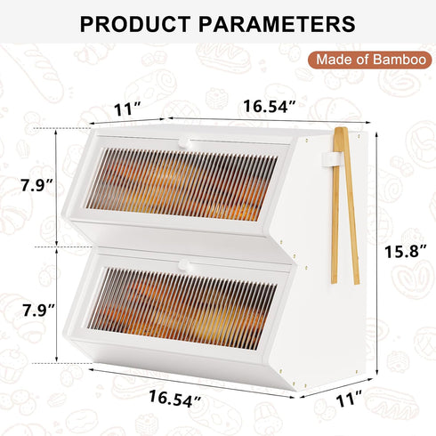 Countertop, Counter WOWLIVE Double Layer Bread Box for Kitchen Large Bamboo Bread Storage Container for Homemade Bread