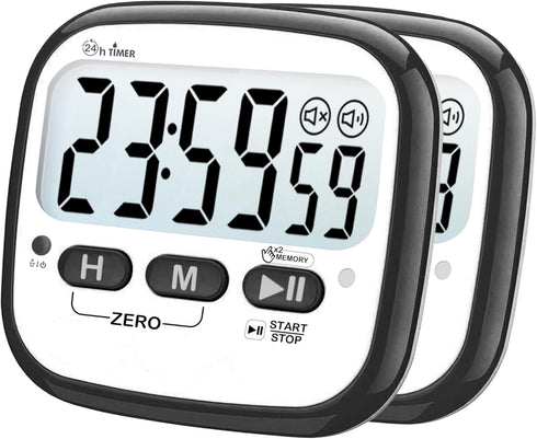 Digital Kitchen Timer for Cooking, Countdown Timer for Kids, Classroom, Egg Timer, Stopwatch - Pack of 2